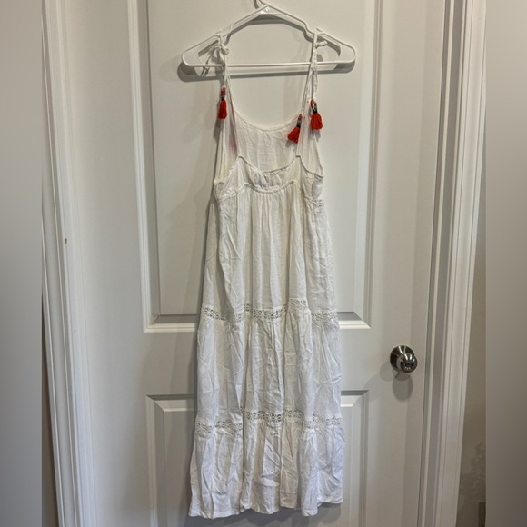Rachel Zoe Dress Small Linen Blend Tiered White Crochet Panels Tassel - Picture 6 of 10